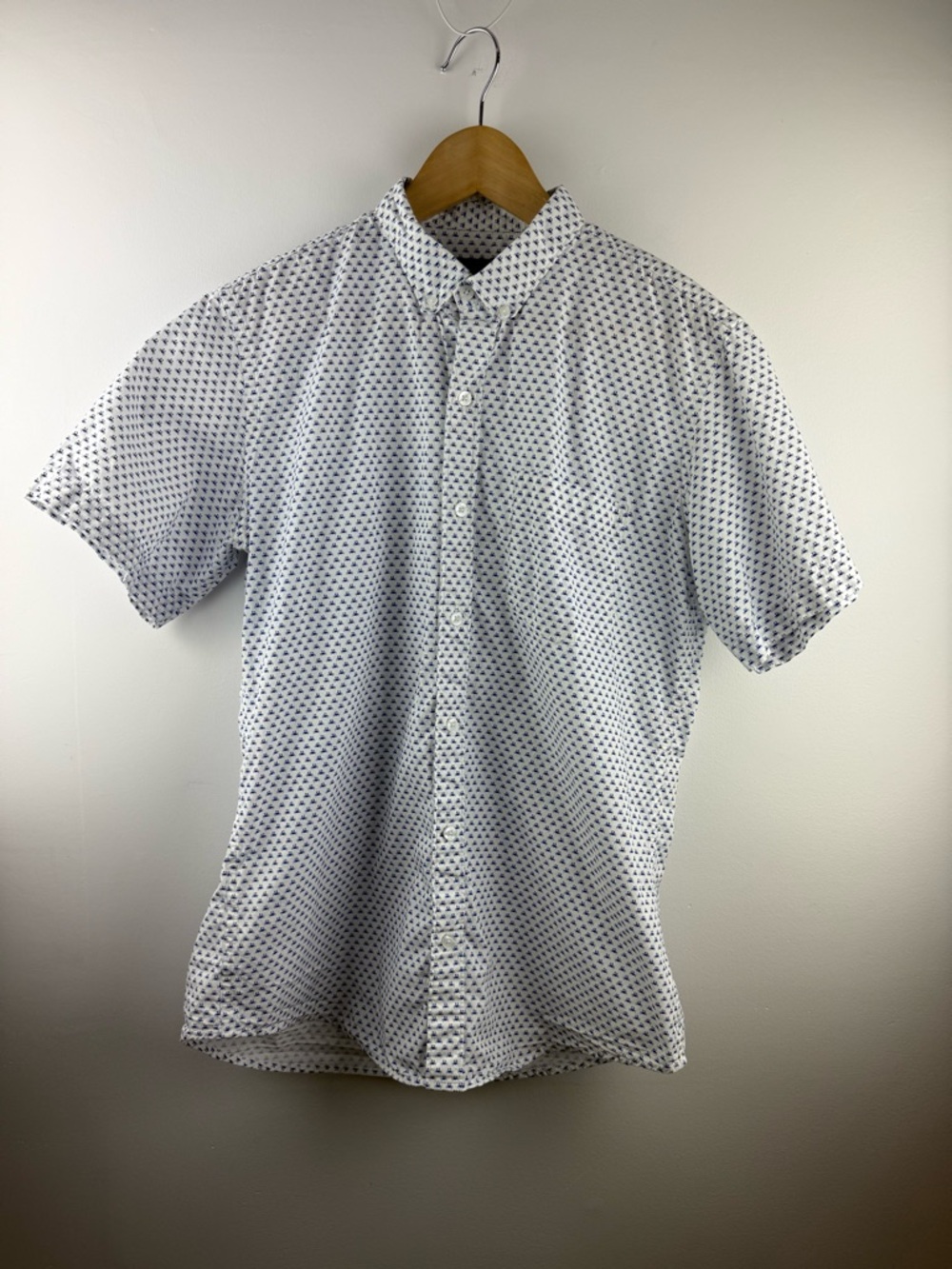 Chester & Peck Men’s Slim Fit Short Sleeve Blue Crab Print Cotton Shirt Size M